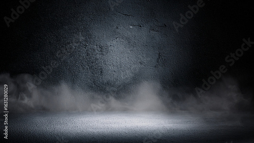 Textured black wall with fog effect. Perfect for dark-themed presentations or covers.