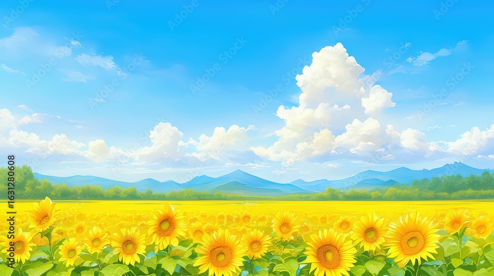 Obraz premium A vast yellow field cultivated with vibrant sunflower