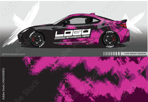 Car Wrap abstract design. Livery decal car vector with black and pink color. Full body car sticker suitable for racing, rally and daily use