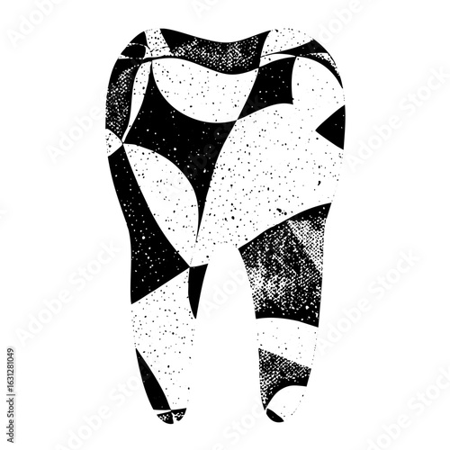 Vector Abstract geometric tooth with speckled texture.