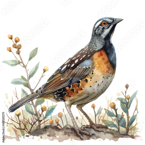 Quail, watercolor illustration vector, isolated on a white background.
