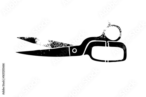 Vector Black silhouette of scissors with dissolving blade detail.