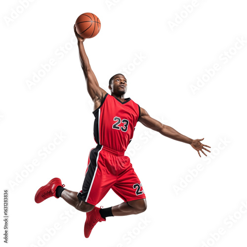 basketball player jumping to dunk on Isolated transparent background png. generated with AI
