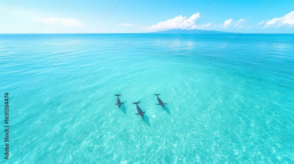 Obraz premium Crystal-clear ocean in Fiji reveals a family gro of