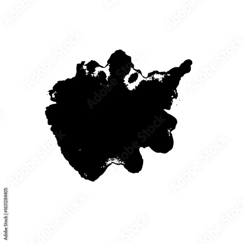 Vector Abstract black ink blot with textured edges.