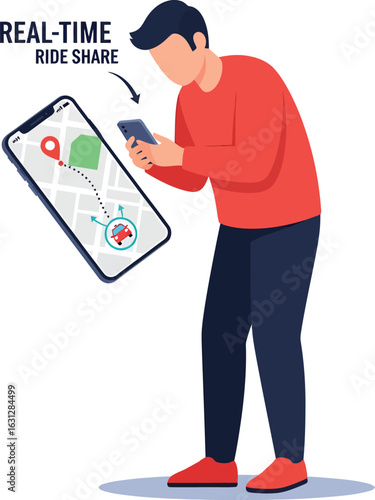 Person using smartphone for realtime ride share navigation.