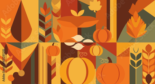 Geometric Flat Design Autumn Harvest Element Arrangement Fall Season Background