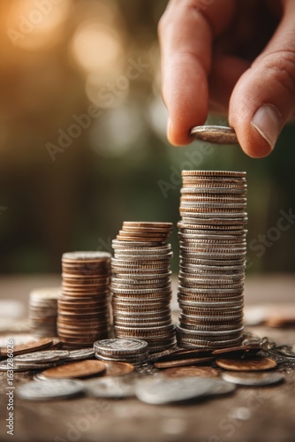 Investing in savings stacking coins financial growth outdoor view