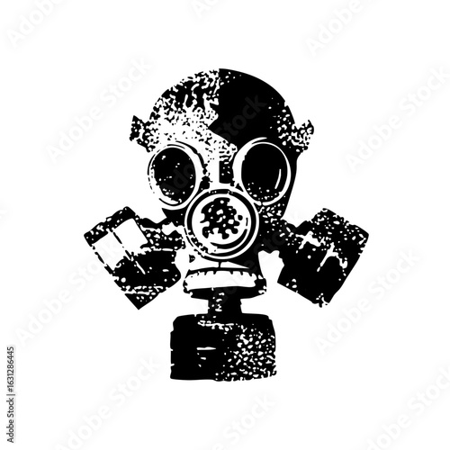 Vector Detailed black gas mask with circular filters.