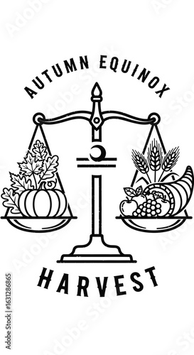 Minimalist Line Art Autumn Equinox Harvest Scale Balance Illustration