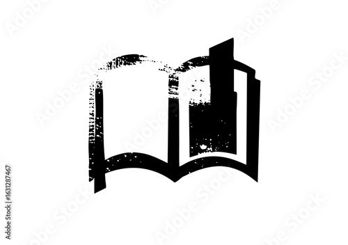 Vector Abstract black open book with distressed texture.