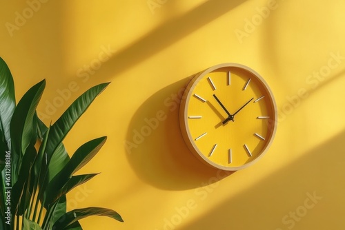 Stylish Beige Interior Featuring a Bold Yellow Clock for Modern Home Decor