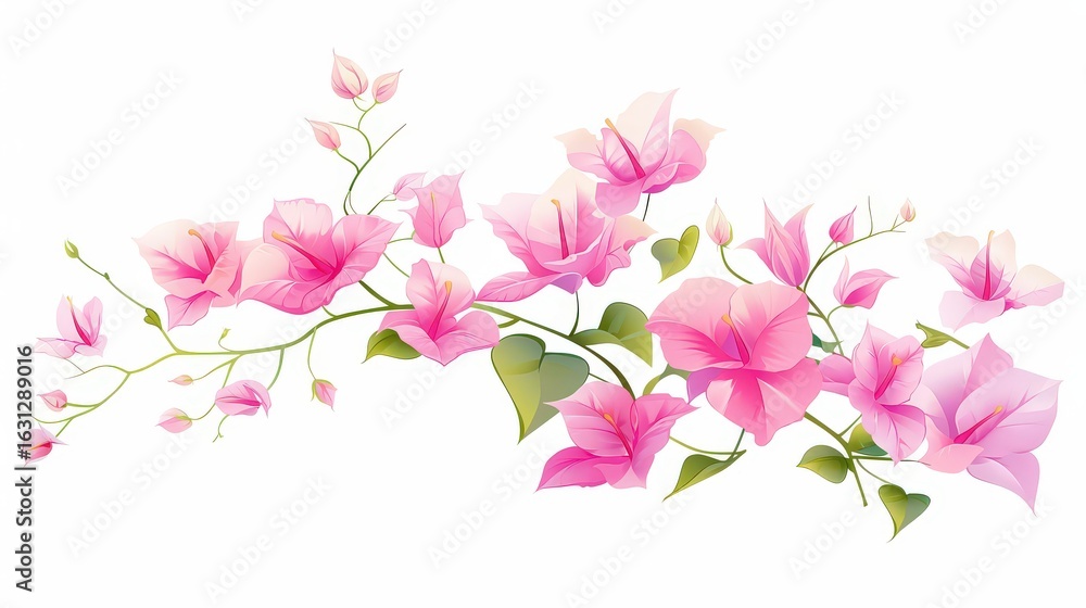 Fototapeta premium Isolated pink Bougainvillea bloom against a bright wh