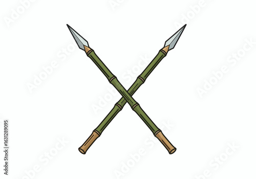 Two crossed bamboo spears ready for battle or decorative martial arts display on clean backdrop