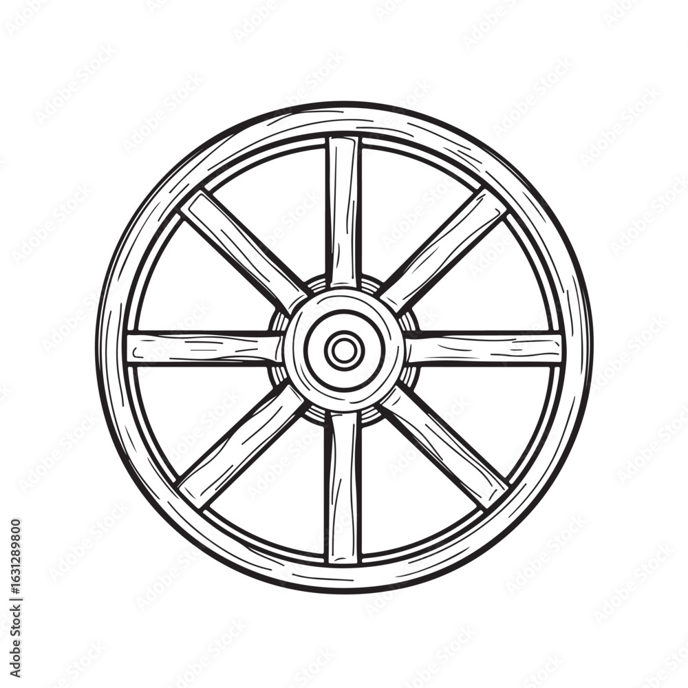 Naklejka premium wooden wheel silhouette, wheel silhouette icon, wheel vector silhouette, isolated wheel Vector,wheel Silhouette,wheel icon set, black wheel symbol for you,color Vector illustration,