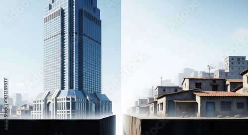 Wallpaper Mural Urban Disparity: A Modern Skyscraper and a Slum Separated by a Glowing Abyss Torontodigital.ca