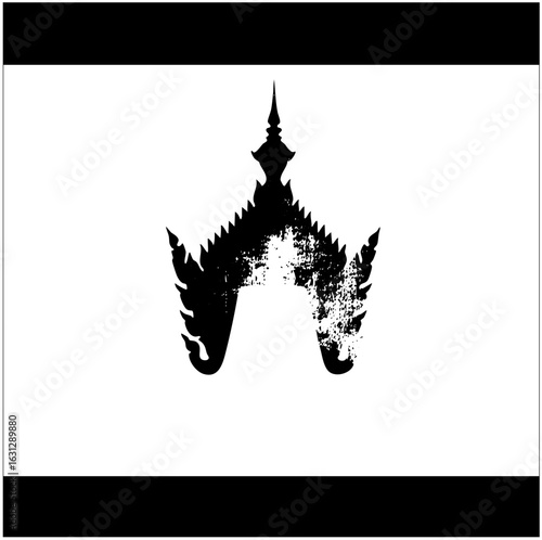 Vector Intricate black silhouette of a traditional Thai gable adorns a white space.