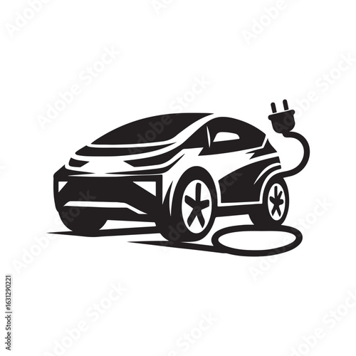 electric car vector silhouette clip art logo design illustration. modern car set collections