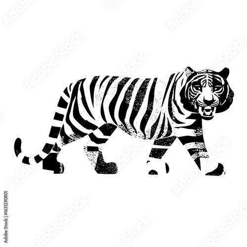 Vector Striking black and white tiger with geometric stripes.