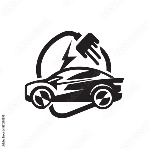 electric car vector silhouette clip art logo design illustration. modern car set collections