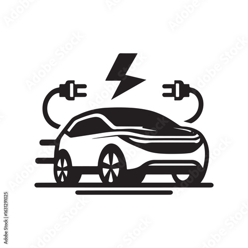 electric car vector silhouette clip art logo design illustration. modern car set collections