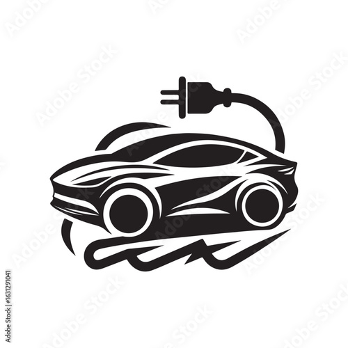 electric car vector silhouette clip art logo design illustration. modern car set collections