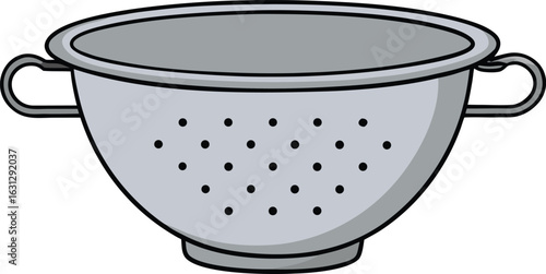 Clean stainless steel colander kitchen utensil illustration