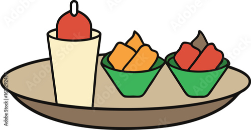 Delicious gyro platter with pita and sauces illustration