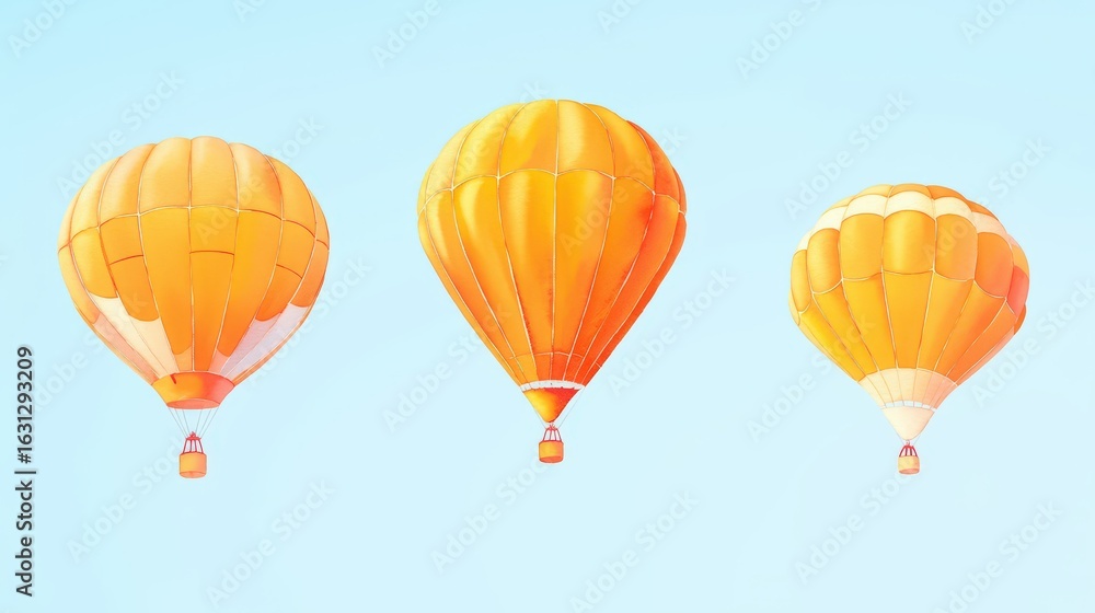 Fototapeta premium Vibrant orange hot air balloon in watercolor style fe