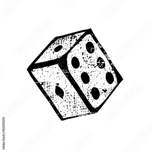 Vector Distressed monochrome of a six-sided die.