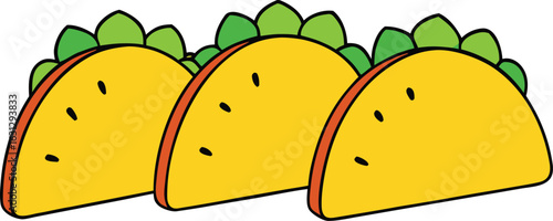 Crunchy taco trio with lemon wedges food illustration