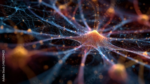 A close-up of brain neurons transmitting electric signals, symbolizing thought and memory