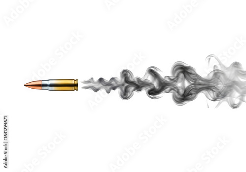 Bullet in Motion with Smoke Trail – Isolated on White or Transparent Background