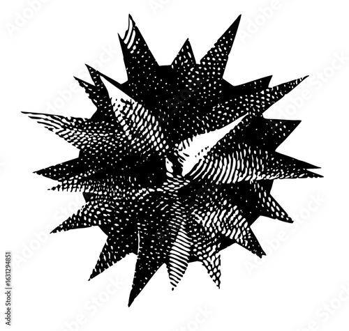 Vector Abstract burst of jagged spikes creates a dynamic star-like shape.