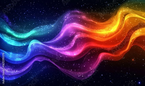 Vibrant rainbow gradient color flow, representing vibrant psychedelic designs for music and party event posters, showcasing bold retro colors, Generative AI