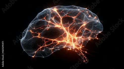 A close-up of brain neurons transmitting electric signals, symbolizing thought and memory
