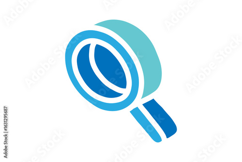 The main circular part of the magnifying glass is rendered with a lighter turquoise frame and a darker blue interior, which is also shaped like an oval to give a sense of depth and perspective.