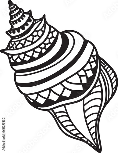 Black and white decorative seashell illustration conch