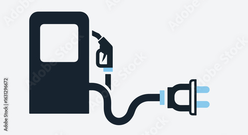 Conceptual icon of a hybrid fuel station, combining a dark blue gas pump with a light blue electric plug.