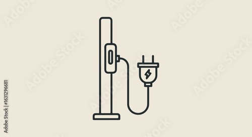 EV charging station line icon with a power plug featuring a lightning bolt symbol.