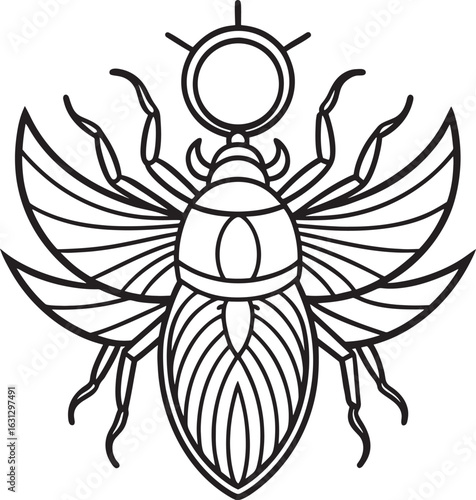 Egyptian scarab beetle with wings and sun disk outline