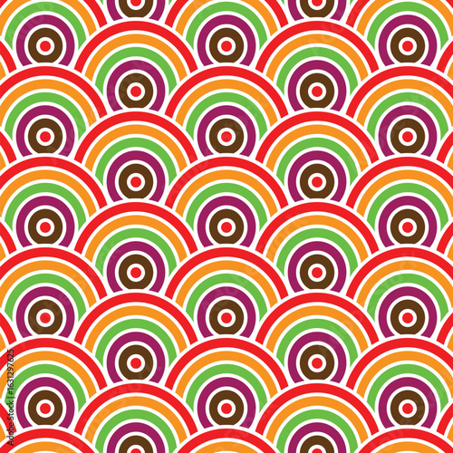 Adobe IllustrColorful Retro Seamless Pattern with Half Circles and Concentric Arches in Vibrant Tonesator Artwork