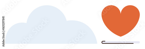 Large red heart and soft blue cloud with a sleek tablet below the heart, symbolizing connection, emotion, tech integration, and online interactions. Ideal for love, technology, cloud computing