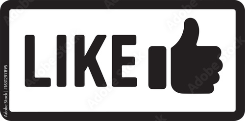 Silhouette vector of a like button with thumbs up symbol, ideal for social media, approval, or user feedback icons.