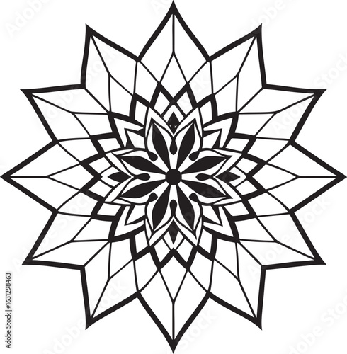 Geometric star mandala with intricate floral center