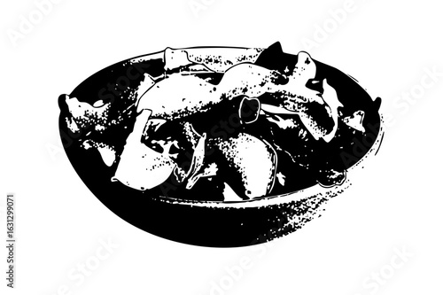 Vector Black and white of a bowl with food.
