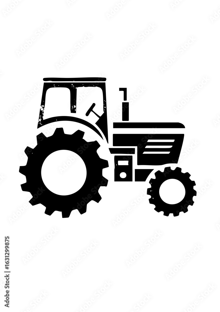 Obraz premium Vector Black vector of a vintage tractor with gear wheels.