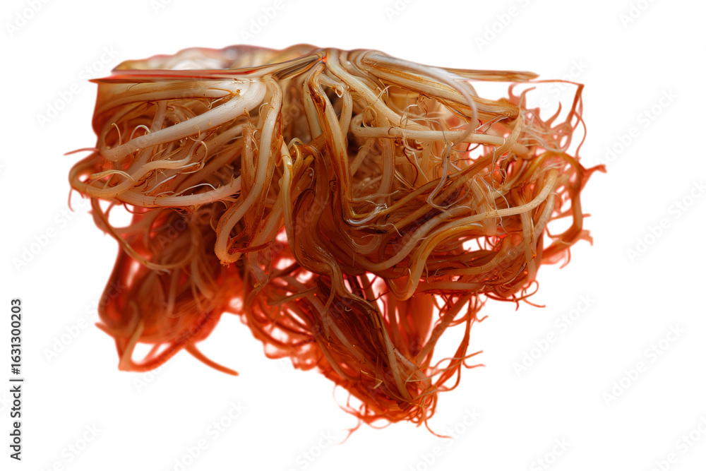 Fototapeta premium Microscopic view of plant roots with intricate fibrous structures isolated on transparent background