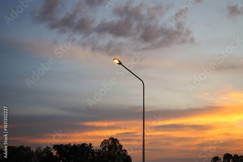 Orange sky with eye-catching light bulbs