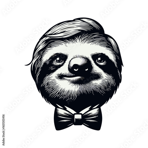 Sloth with Bow Tie in Engraving Style